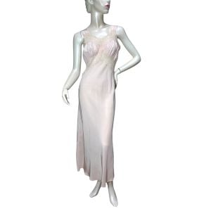 1930s/40s pink rayon nightgown with lace inserts Size S/M