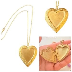 Vintage XL Functional Heart Locket in Bronze on a Dainty Gold Rolo Chain, 21” - Fashionconservatory.com