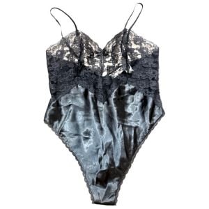 Vintage Victoria’s Secret Gold Label Black Shiny Satin & Lace Teddy Lingerie