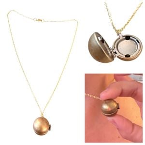Vintage Brass Orb Functional Locket Pendant Necklace on a Dainty Gold Chain - Fashionconservatory.com
