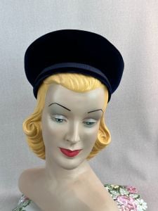 1960s Navy Blue Sailor Style Hat with Grosgrain Centerpiece - Fashionconservatory.com