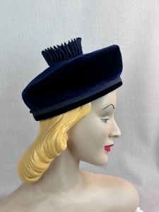 1960s Navy Blue Sailor Style Hat with Grosgrain Centerpiece