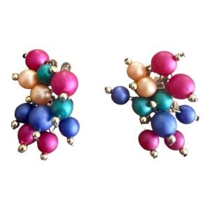 1980’s Vintage Bold Cluster Earrings Multi Colored, 2” Long