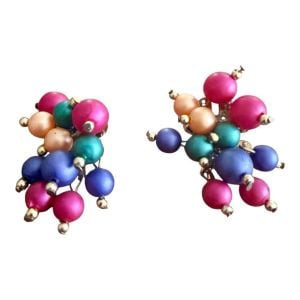 1980’s Vintage Bold Cluster Earrings Multi Colored, 2” Long - Fashionconservatory.com