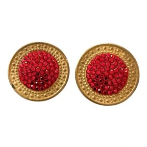 RICHARD KERR 1980s Pave Rhinestone Earrings in Gold with Red Center, Clip On’s