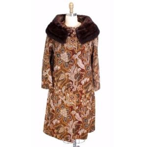 VTG NWT 1960-70s  Golet Tapestry Womens Coat Classic Fit Natural Mink Collar Browns S Up To 14