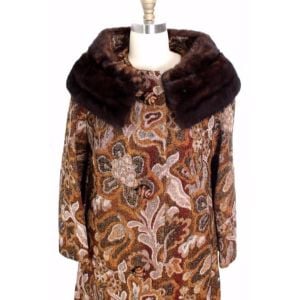 VTG NWT 1960-70s  Golet Tapestry Womens Coat Classic Fit Natural Mink Collar Browns S Up To 14 - Fashionconservatory.com