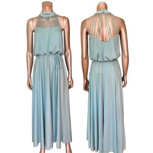 1970s Baby Blue Gown with Cage Neckline 