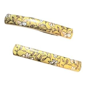 1970’s Gold Floral French Barrettes Hair Clips, Deadstock, Made in France, Pair