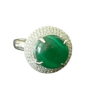 Hollywood Regency Emerald Green & Diamante 925 Sterling Silver Dome Ring, 7.5