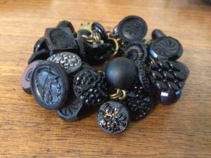 Charm Bracelet Made from Victorian Jet Carved Buttons