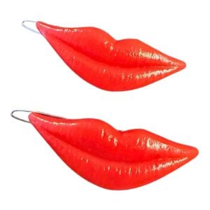 1980’s Vintage Red Lip Barrettes with Wire Clasps, Kitchy Hair Clips, Deadstock