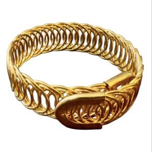 Bold 90s Gold Statement Bracelet | Sculptural Belt Buckle Cuff | Retro Glam - Fashionconservatory.com