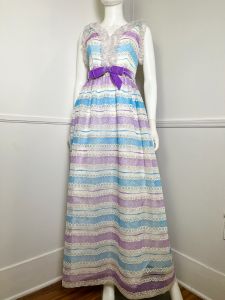 Medium | 1960s Vintage FLOCKED Daisy Print Maxi Gown by Lorrie Deb  - Fashionconservatory.com