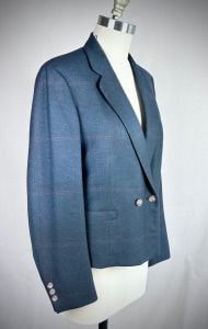 Vintage Dark Grey Plaid Waist Length Wool Suit Jacket by Corbin Ltd - Fashionconservatory.com