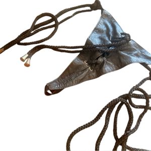 1990’s Vintage Black 100% Real Leather G String Thong Panties with Tassels, NWOT - Fashionconservatory.com