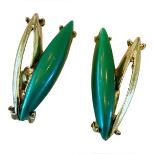 Vintage Climber Clip On Earrings in Gold & Green, Mid Century Jewelry - Fashionconservatory.com