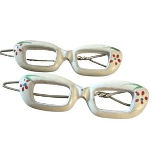 Vintage Cateye Glasses Barrettes Hair Clips, Hand Painted White, Deadstock, 2”  - Fashionconservatory.com