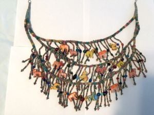 Artisan Ethnic Painted Animals 3 Strand Vintage Necklace