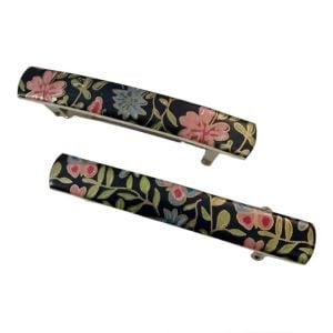 1970’s Vintage French Hair Clips with a Feminine Black Floral Motif, Deadstock 