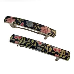 1970’s Vintage French Hair Clips with a Feminine Black Floral Motif, Deadstock  - Fashionconservatory.com
