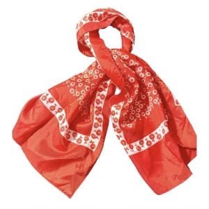 Vintage Red & White Floral Print Head Scarf, 44” Long Oblong Mod 1960’s