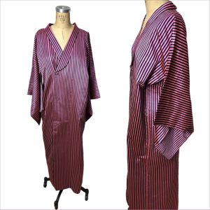 Vintage silk kimono pink and black striped Size L