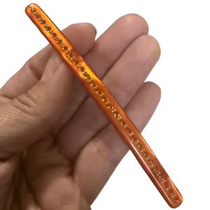 GLAM 1970’s Pearlescent Orange Slim French Bar Barrette w/ Rhinestones, 4” Long
