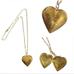 Vintage Oversized I Love You Heart Locket Pendant Necklace, Functional Locket