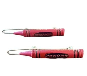 1970s Vintage Red Crayon Metal Barrettes Hair Clips, Deadstock, 2” Long