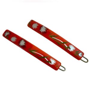1970’s French Floral Hair Clips Barrettes in Red , 2.5” , Deadstock, Unworn