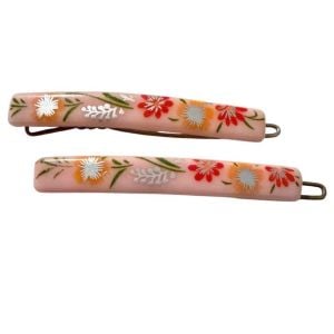 1970’s French Floral Hair Clips Barrettes in Pink , 2.5” , Deadstock, Unworn