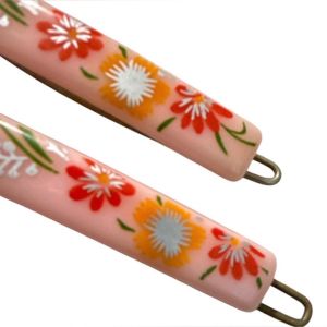 1970’s French Floral Hair Clips Barrettes in Pink , 2.5” , Deadstock, Unworn - Fashionconservatory.com