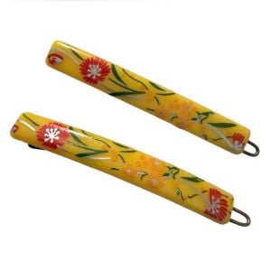 1970’s French Floral Hair Clips Barrettes in Yellow, 2.5” , Deadstock, Unworn