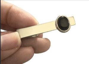 1950’s Vintage Silver Tie Clip with Lab Black Onyx, Minimalist, 1.5” Long - Fashionconservatory.com