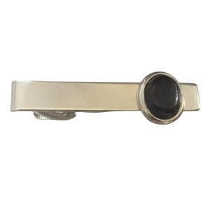 1950’s Vintage Silver Tie Clip with Lab Black Onyx, Minimalist, 1.5” Long