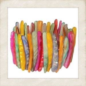 Vintage Brightly Colored Shell Statement Bracelet, Pearlescent Pink Blue Orange 