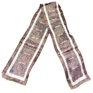 1960’s Vintage Head or Neck Scarf in Paisley Brown, Purple, White & Green, 40” - Fashionconservatory.com