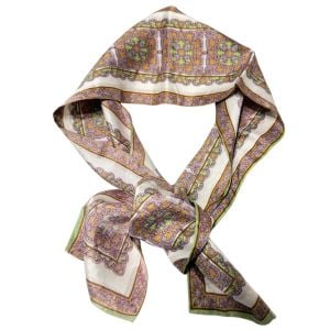 1960’s Vintage Head or Neck Scarf in Paisley Brown, Purple, White & Green, 40”
