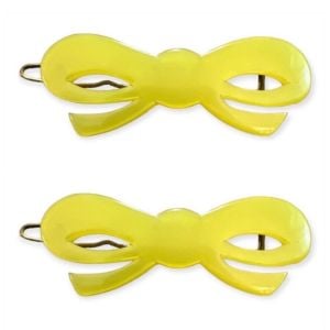 Pearlescant Yellow French Bow Barrettes Circa 1980’s, Deadstock, Pair 