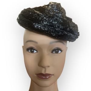 Artsy 1960’s Black Straw Hat, Black Cocktail Party Hat, Pillbox Hat