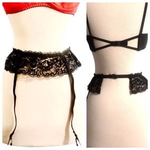 Christian Dior Vintage Garter Belt in Black Lace, Sexy 80’s Garters, 22”-28” - Fashionconservatory.com