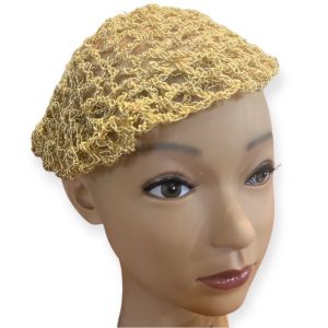 Gorgeous 1970’s Vintage Gold Metallic Crochet Beret, Pristine Condition, OSFM