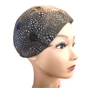 Lemington Vintage Cloque Hat- Feather, Netting & Sequin Disks, The Block Co.