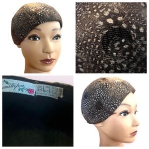 Lemington Vintage Cloque Hat- Feather, Netting & Sequin Disks, The Block Co. - Fashionconservatory.com