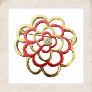 Vintage Red Enamel Flower Brooch | Gold Openwork Floral Pin with Rhinestone  - Fashionconservatory.com