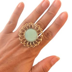 1960’s Vtg Gorgeous Glam Elegant Gold and Mint Green Statement Ring, Adjustable