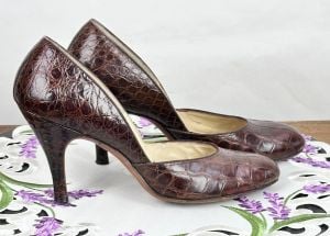 Vintage Brown Faux Crocodile Shoes, Heels by I Miller Heels, Sz 9 - Fashionconservatory.com