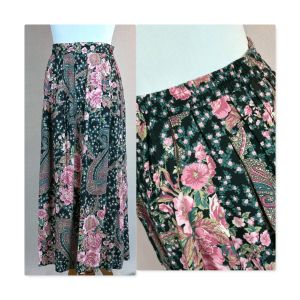 80s Pink Rose Rayon Midi Skirt by Intentions, W30