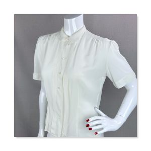 50s Ivory Rayon Embroidered Short Sleeve Blouse by Blousecraft, B40